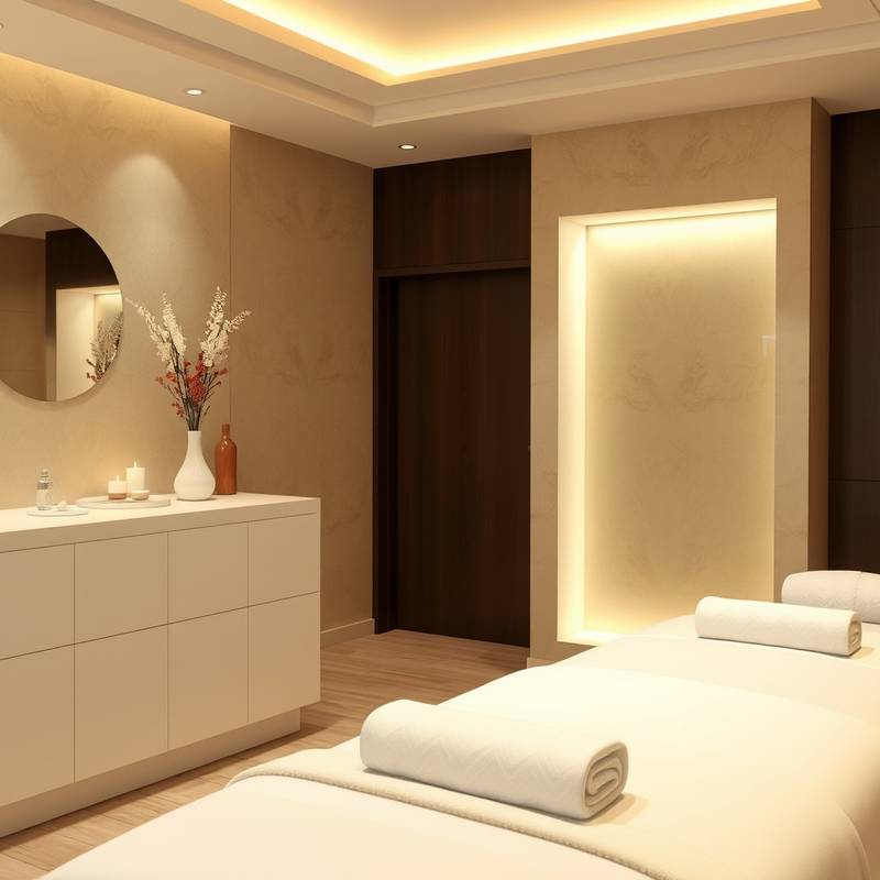 Interior of the Starlight Suites spa, showing a massage room with a serene atmosphere and relaxing decor.